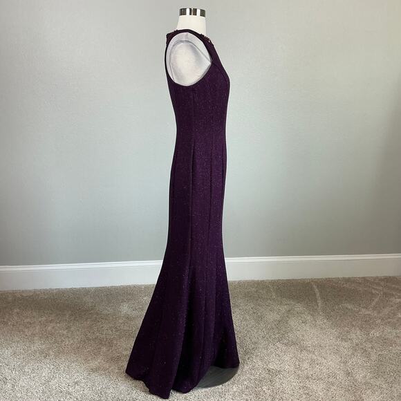 Beaded Mermaid Evening Gown Metallic Purple Size 8 Nightway Sleeveless Formal - Picture 3 of 12